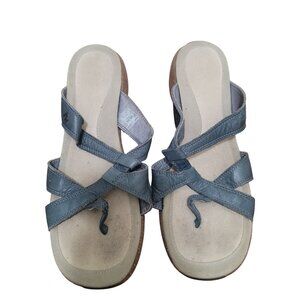 Merrell Women's Blue Leather Sandals Size 10 With Cushioned Cork Sole & Cross St